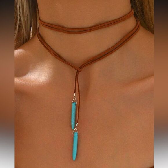 Brown Leather Necklace A1393 - Picture 1 of 4